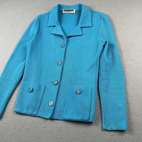 Worldly Things By Styltricot Knit Blazer Jacket Women’s 40 Light Blue Collared‎ - Picture 11 of 16
